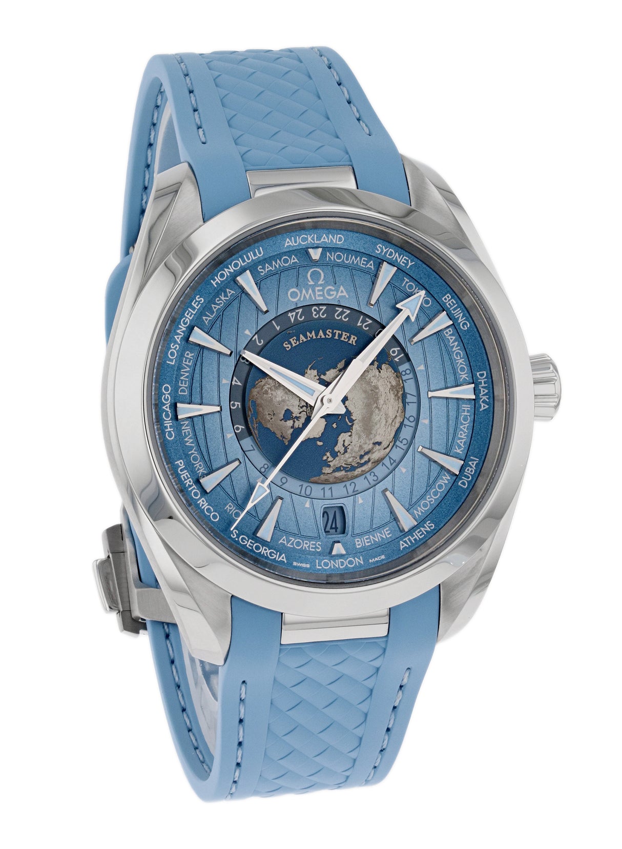 Omega Seamaster Aqua Terra 150M Co-Axial Master Chronometer GMT Worldtimer 43 mm Summer Blue