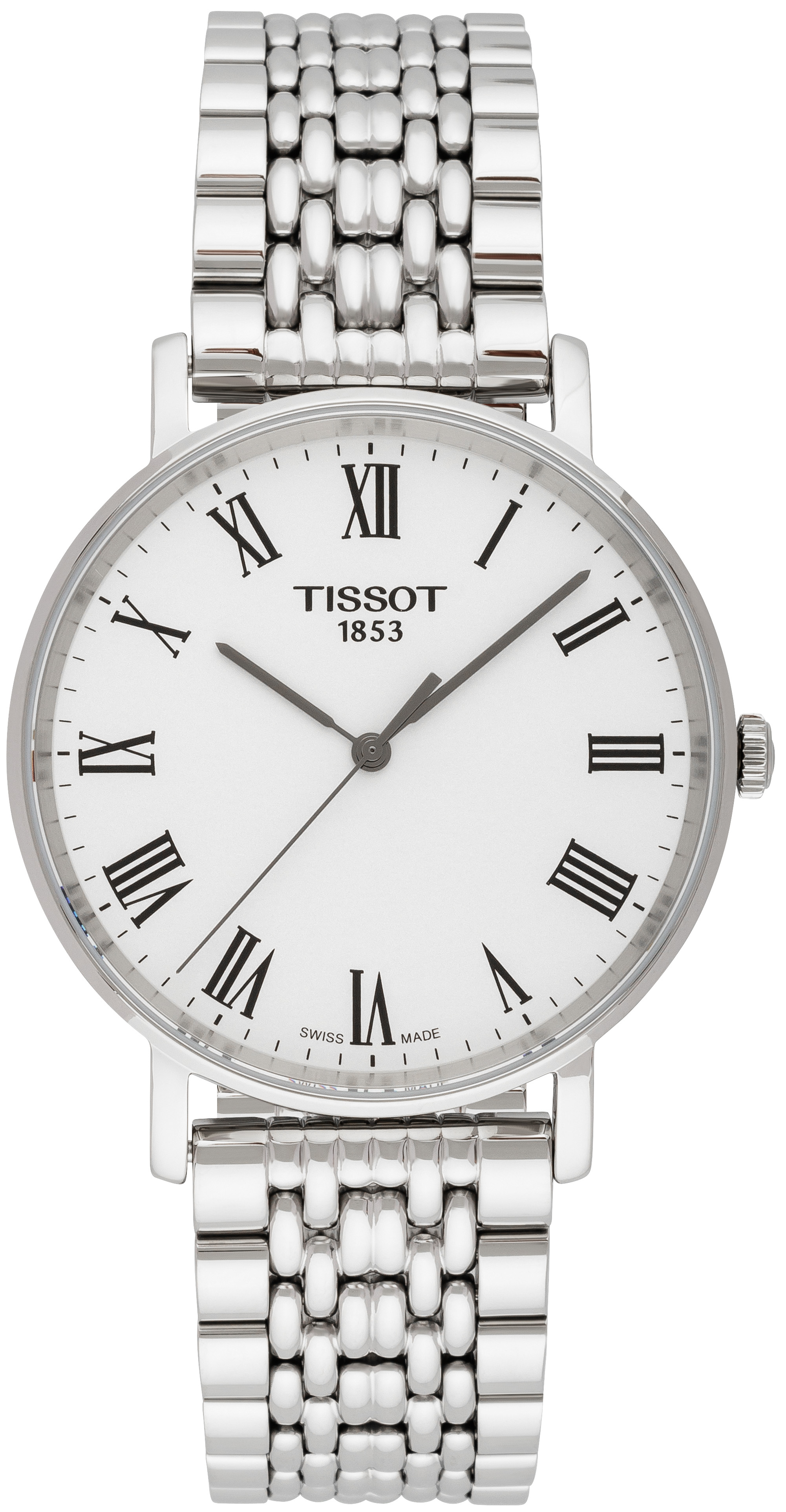 Tissot T Classic Everytime White Dial Silver Mesh Bracelet Watch For Men - T109.410.11.033.00